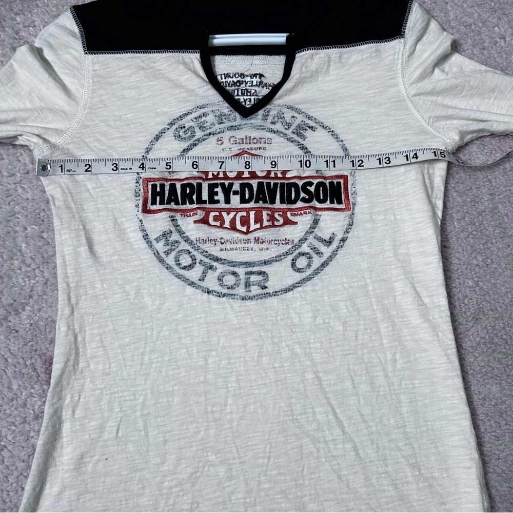 2013 Harley Davidson Black Cream Embroidered Logo Graphic Long Sleeve Tee Small - Picture 8 of 13